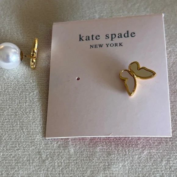 Kate Spade Butterfly Mother of Pearl Earrings with Faux Pearl Backing - NEW - Picture 3 of 3